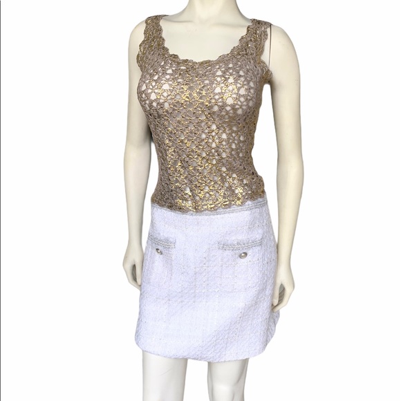 ❌SOLD❌Zara Cream Tweed Silver White Sparkle Skirt - Picture 4 of 8